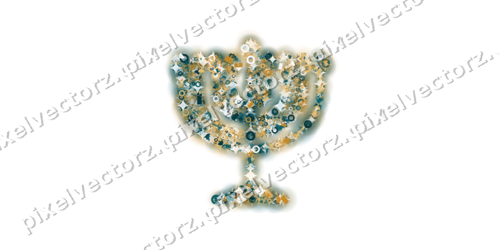 Seamless glitter menorah in amber on a transparent background