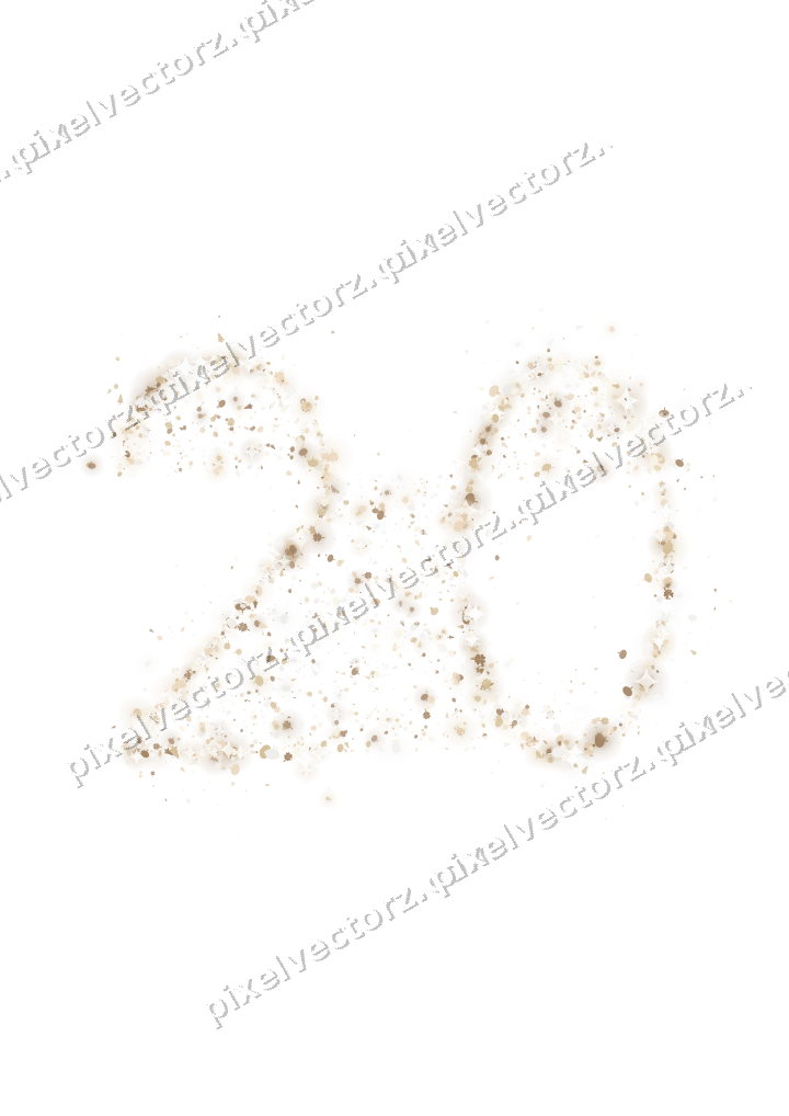 Seamless glitter number 20 in amber on a transparent background