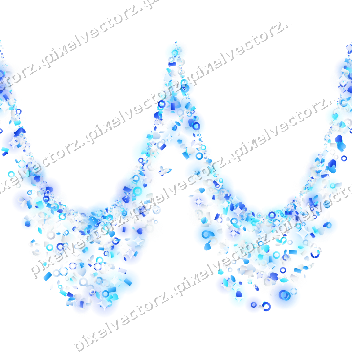Seamless glitter garland in cyan and blue on a transparent background