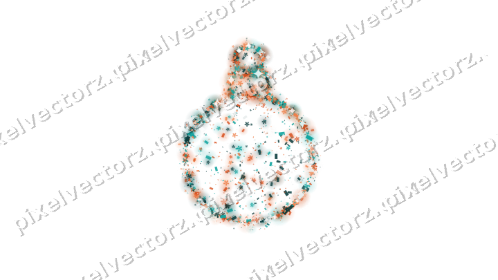 Seamless glitter bauble in orange and teal on a transparent background