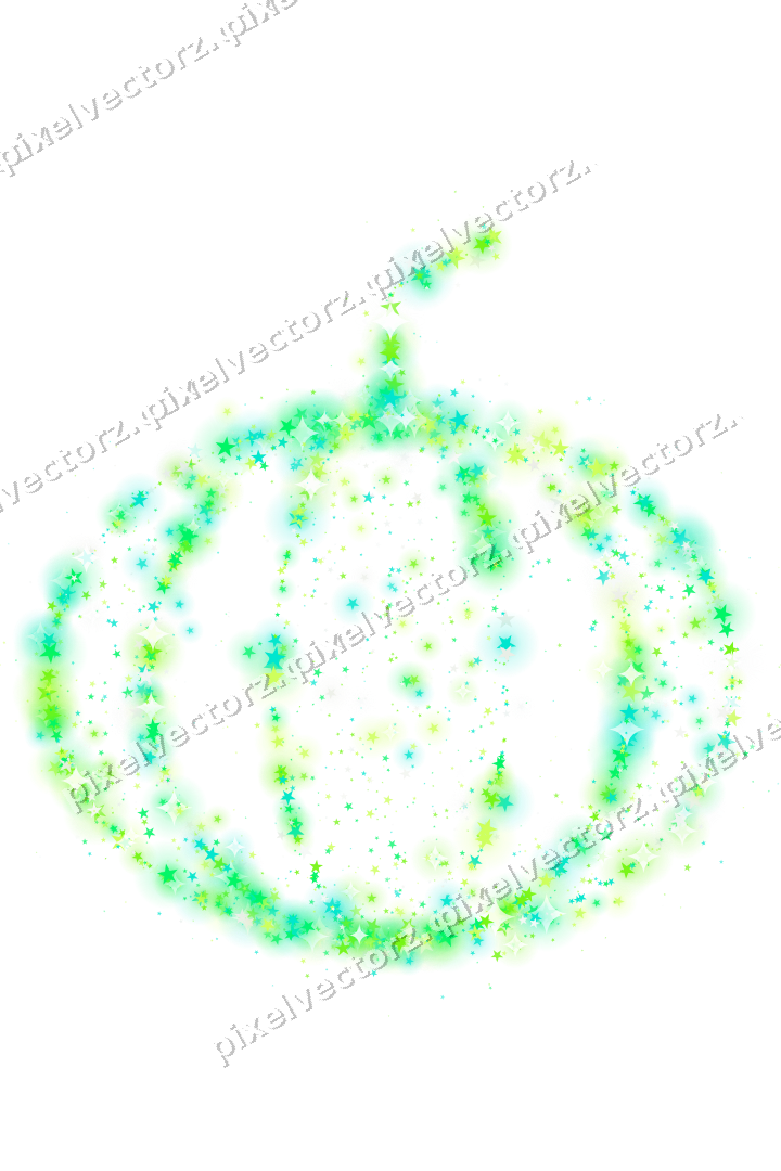 Seamless glitter pumpkin of stars in green on a transparent background