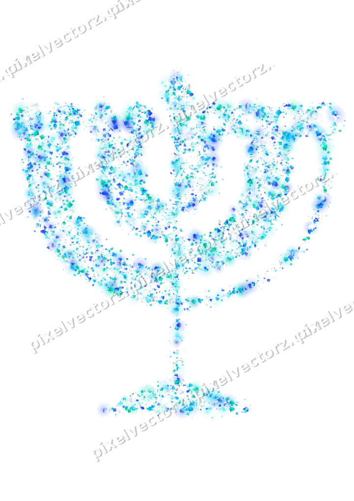Seamless glitter menorah in cyan and teal on a transparent background