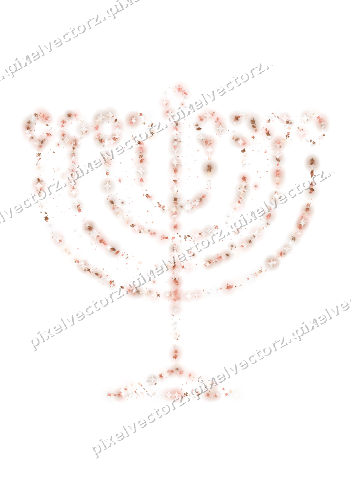 Seamless glitter menorah in orange and red on a transparent background