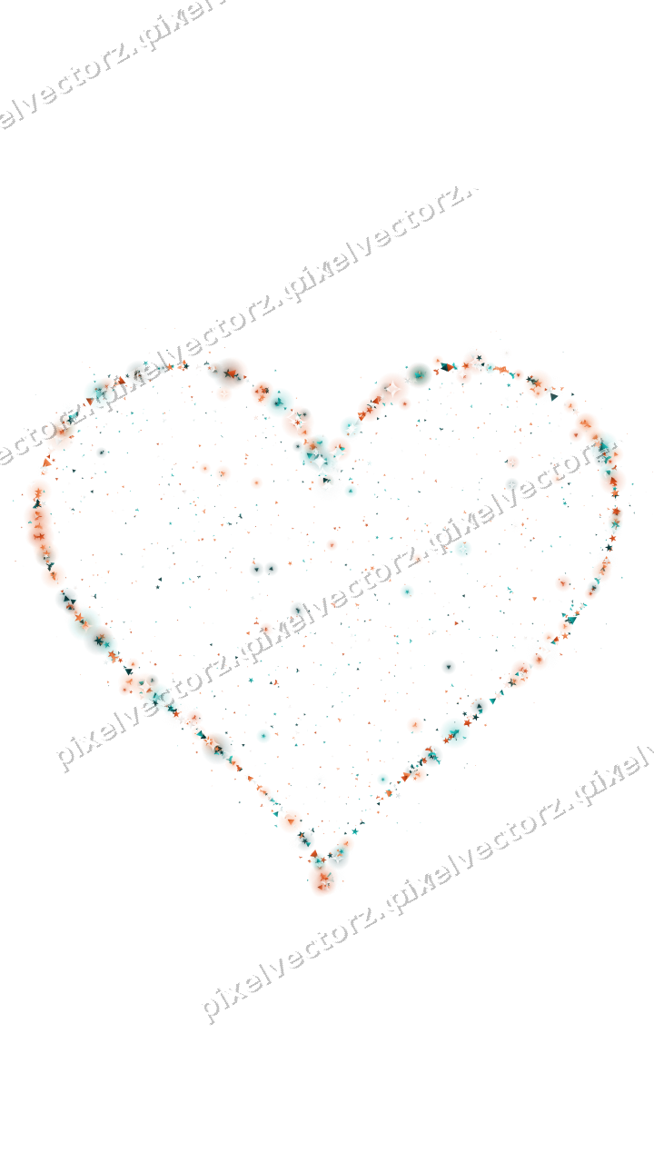 Seamless glitter heart of stars and bats on a transparent background