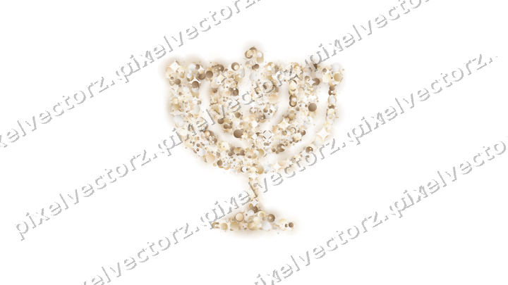 Seamless glitter menorah of dots in amber on a transparent background