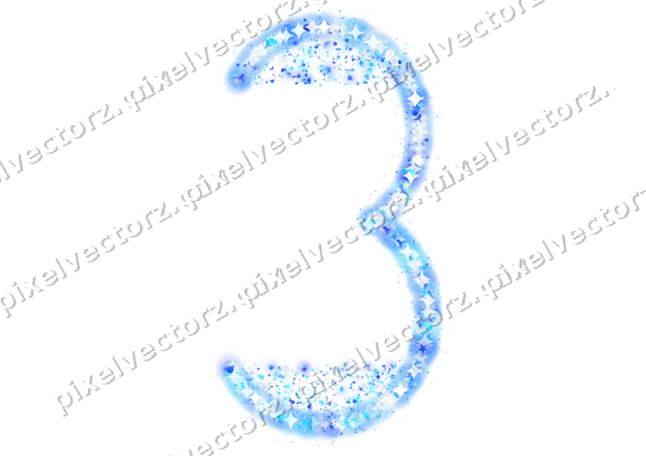 Seamless glitter number 3 in cyan and blue on a transparent background