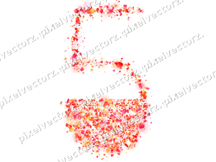 Seamless glitter number 5 in red on a transparent background