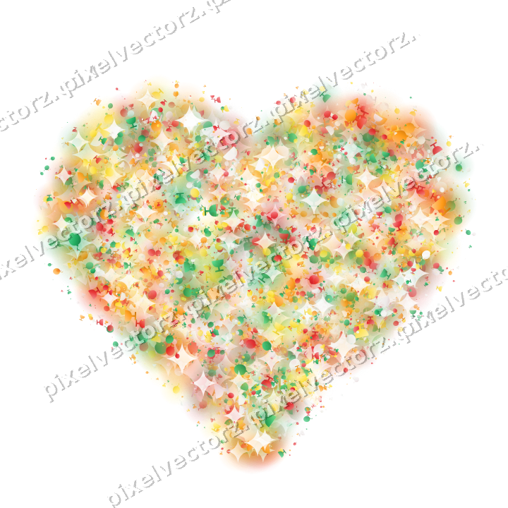 Seamless glitter heart in red and orange on a transparent background