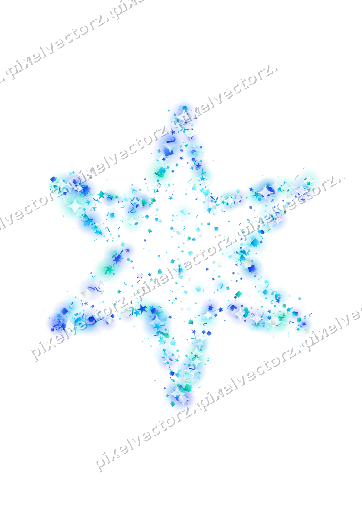 Seamless glitter star in cyan and teal on a transparent background