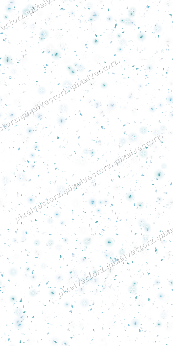 Seamless glitter scatter of leaves in cyan on a transparent background