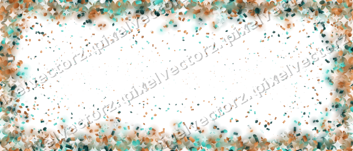 Seamless glitter border in orange and teal on a transparent background