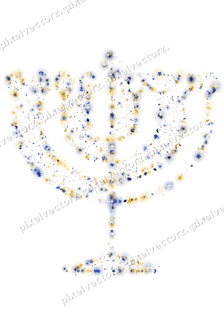 Seamless glitter menorah in amber and blue on a transparent background