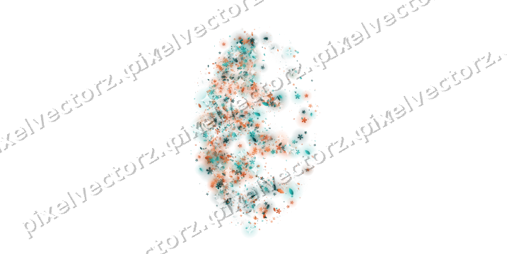 Seamless glitter leaf in orange and teal on a transparent background