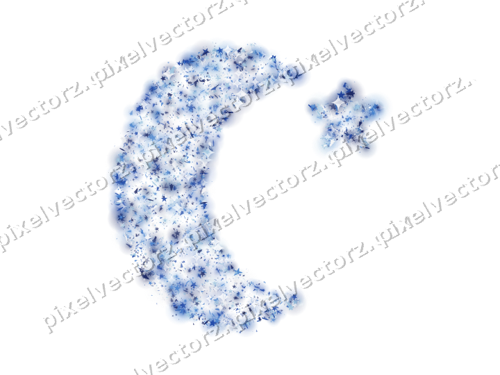 Seamless glitter crescent moon in blue on a transparent background