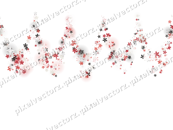Seamless glitter garland of flowers in red on a transparent background