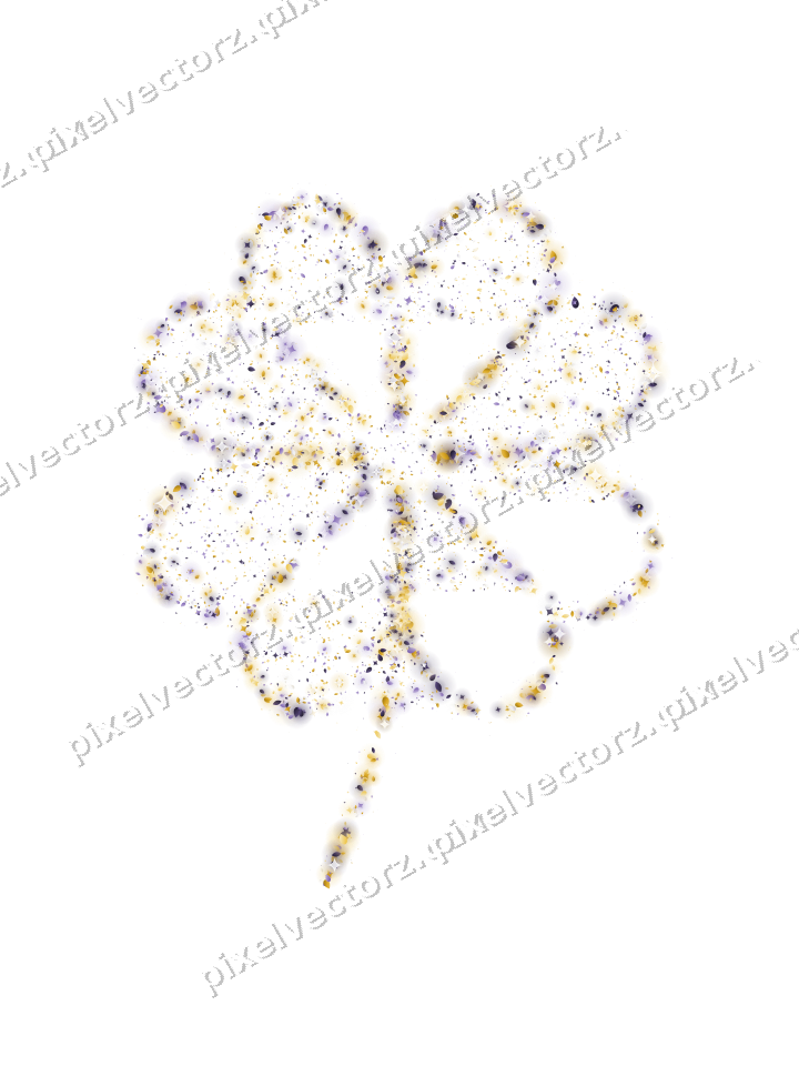 Seamless glitter clover leaf in amber on a transparent background