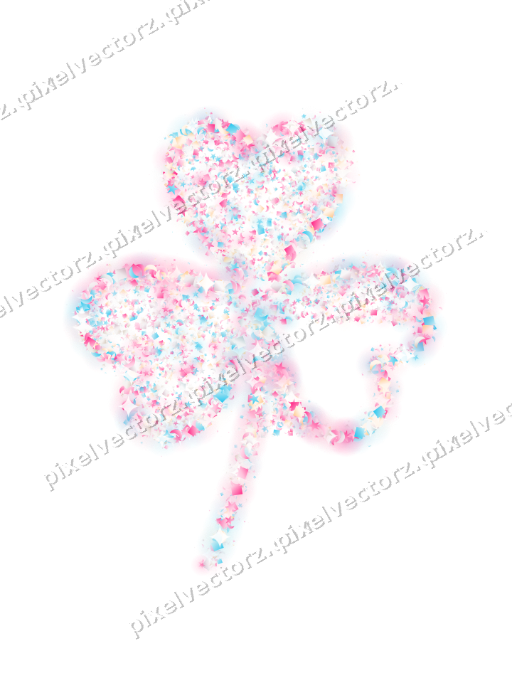Seamless glitter shamrock in pink and cyan on a transparent background