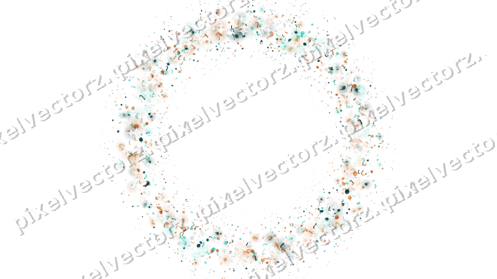 Seamless glitter wreath in orange and teal on a transparent background