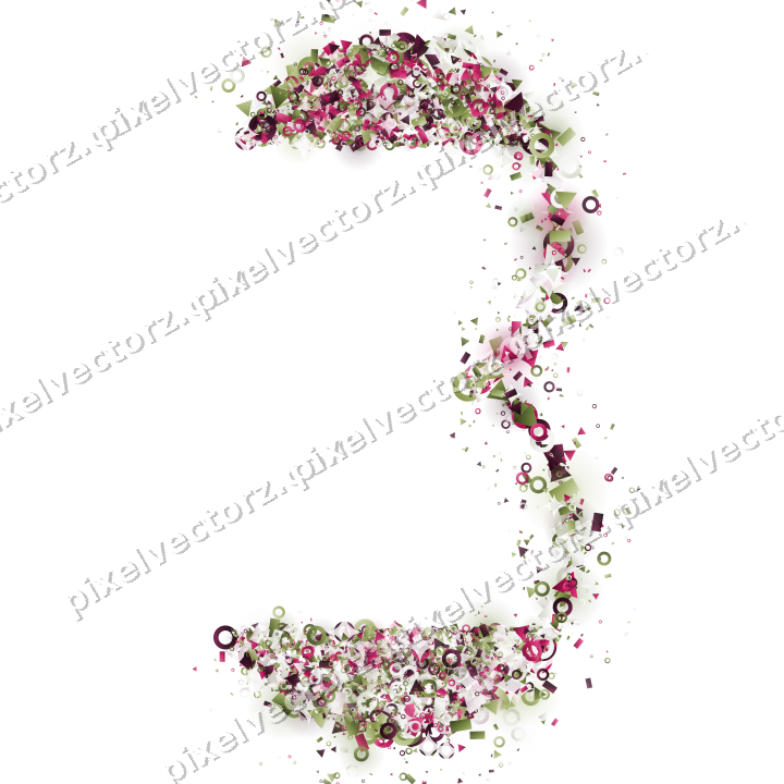 Seamless glitter number 3 in lime and pink on a transparent background
