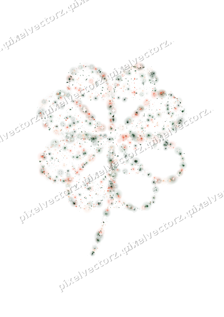Seamless glitter clover leaf in dark green on a transparent background