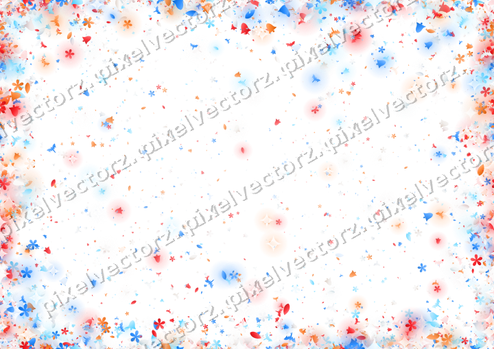 Seamless glitter vignette in blue and red on a transparent background