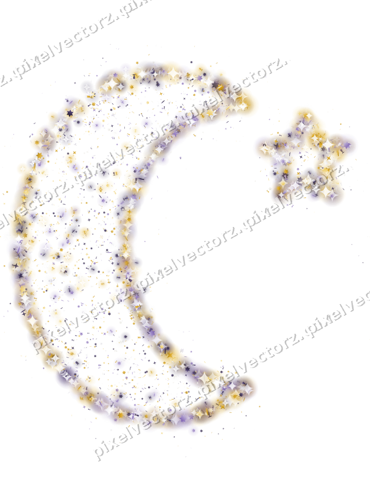 Seamless glitter crescent moon in amber on a transparent background