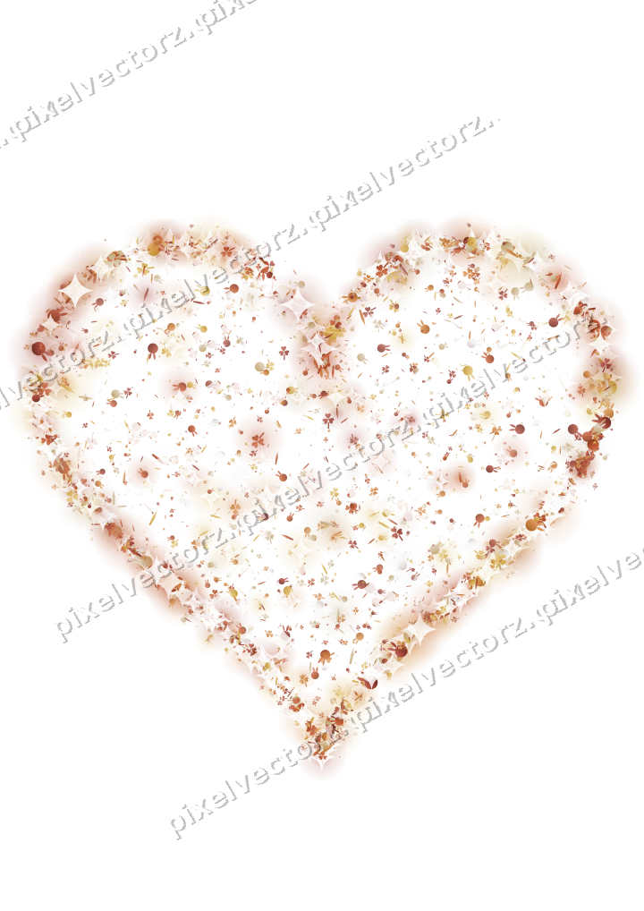 Seamless glitter heart in orange and amber on a transparent background