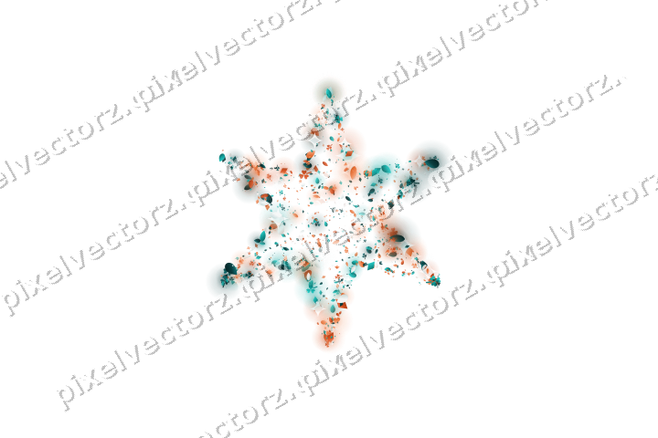 Seamless glitter star in orange and teal on a transparent background