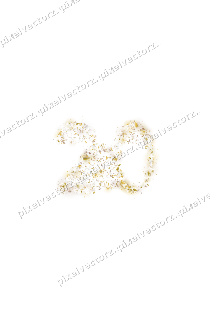 Seamless glitter number 20 of leaves on a transparent background