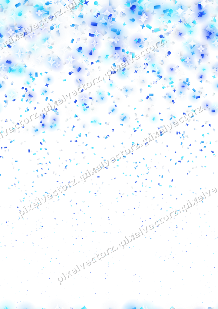 Seamless falling glitter in cyan and blue on a transparent background