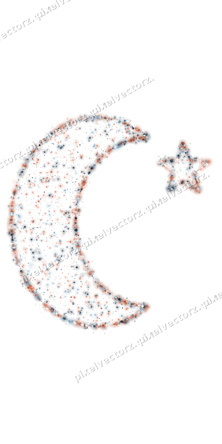 Seamless glitter crescent moon in orange on a transparent background