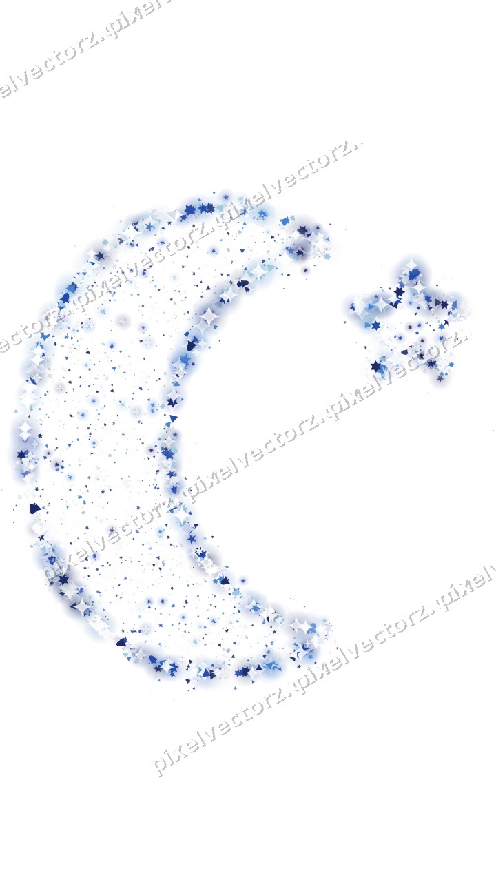 Seamless glitter crescent moon in blue on a transparent background