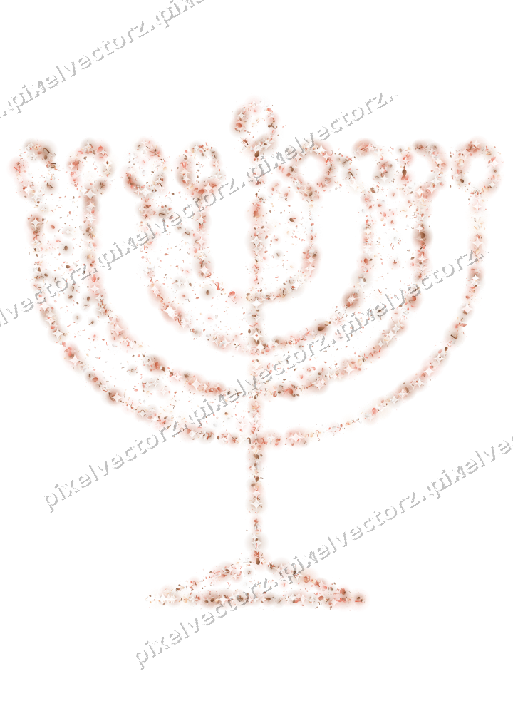 Seamless glitter menorah in orange and red on a transparent background