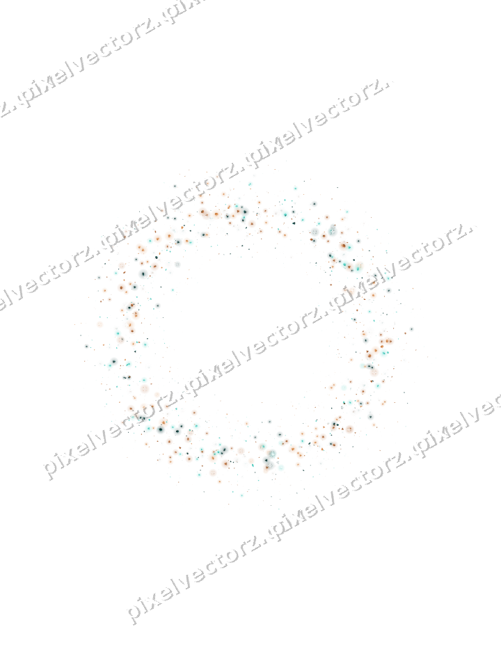 Seamless glitter wreath in orange and teal on a transparent background