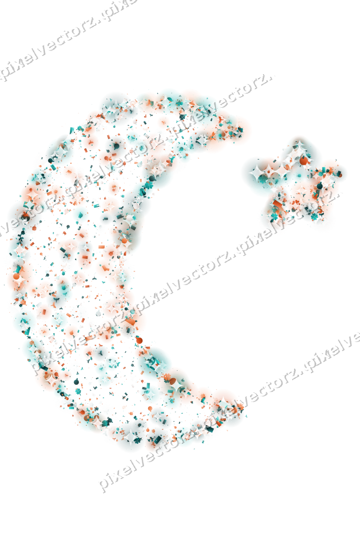 Seamless glitter crescent moon in orange on a transparent background