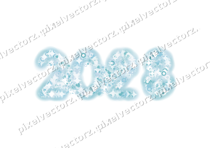 Seamless glitter number 2028 in cyan on a transparent background