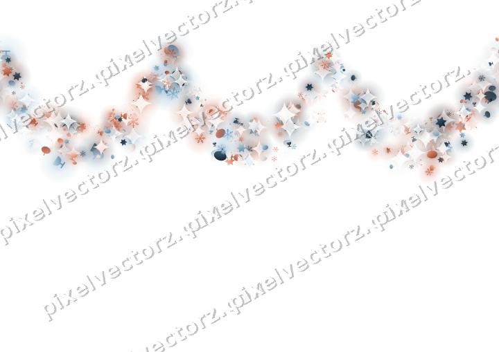 Seamless glitter garland in orange on a transparent background