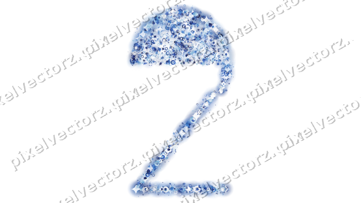 Seamless glitter number 2 in blue and cyan on a transparent background