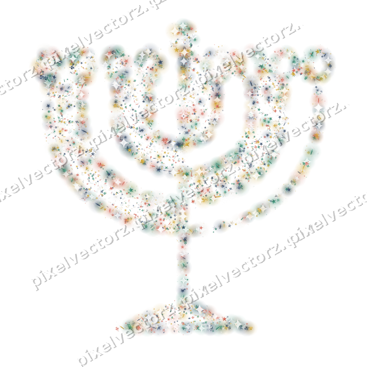 Seamless glitter menorah in amber on a transparent background