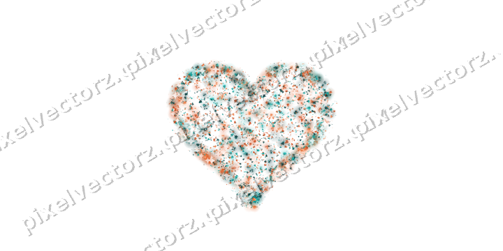 Seamless glitter heart in orange and teal on a transparent background
