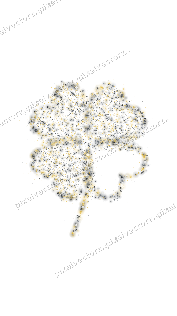 Seamless glitter four leaf clover in amber on a transparent background