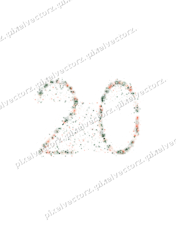 Seamless glitter number 20 in dark green on a transparent background