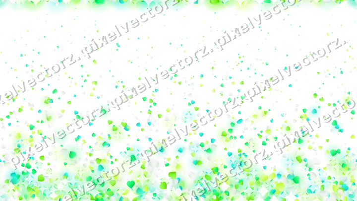 Seamless rising glitter of hearts in green on a transparent background