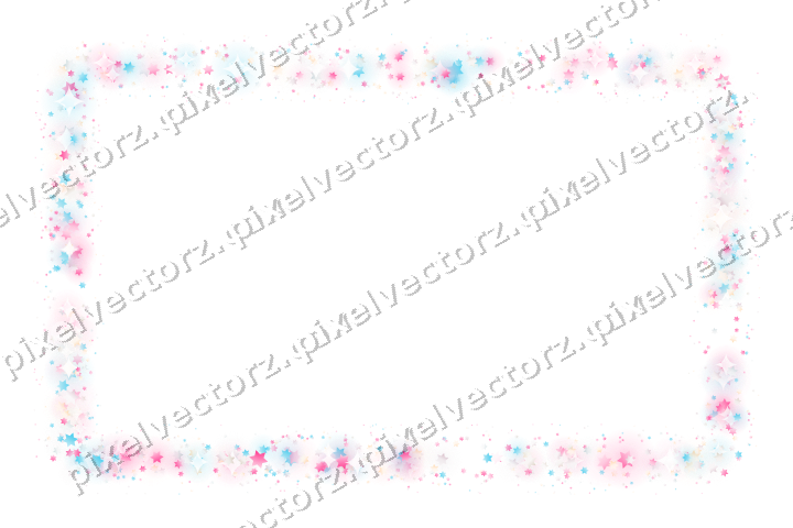 Seamless glitter frame of stars in pink on a transparent background