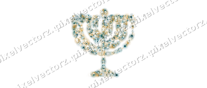 Seamless glitter menorah in amber on a transparent background