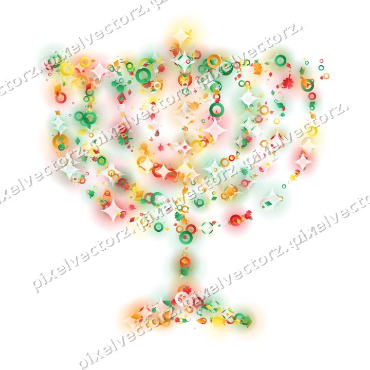 Seamless glitter menorah in red and orange on a transparent background