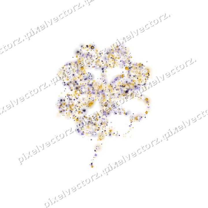 Seamless glitter clover leaf in amber on a transparent background