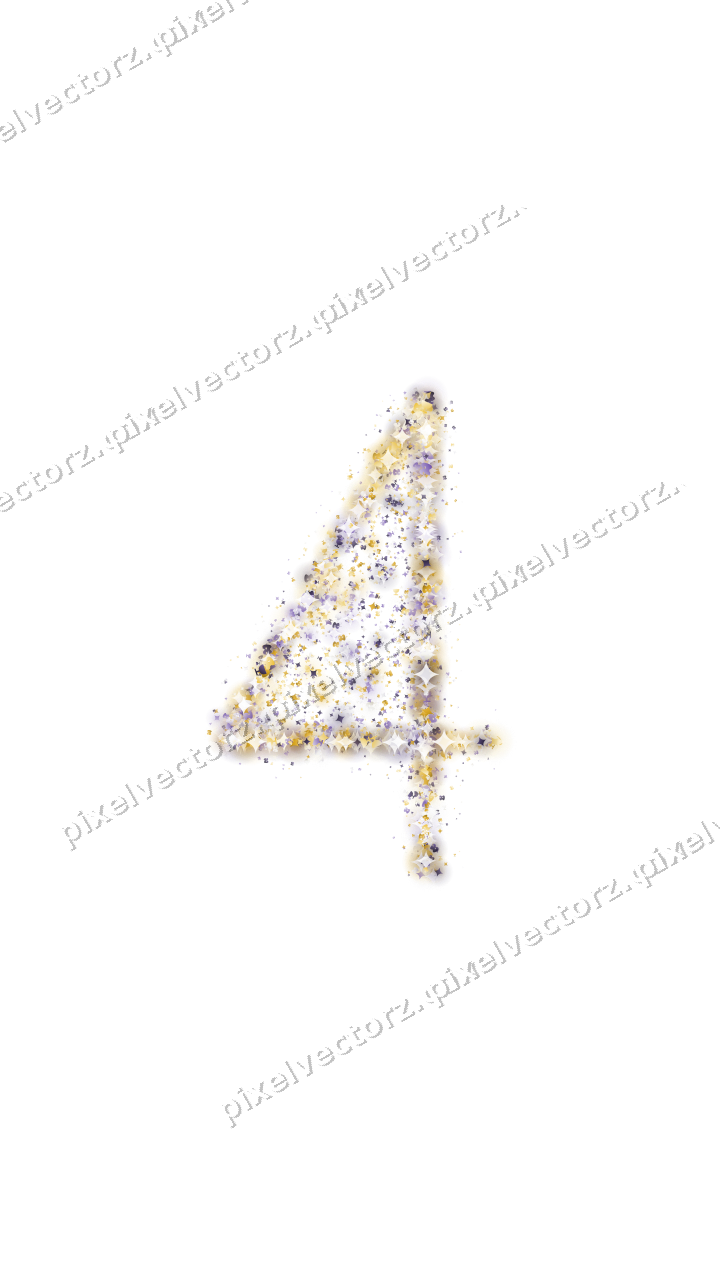 Seamless glitter number 4 in amber on a transparent background