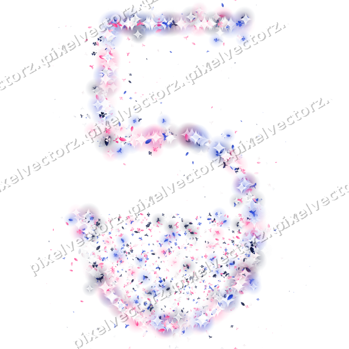 Seamless glitter number 5 in pink and blue on a transparent background
