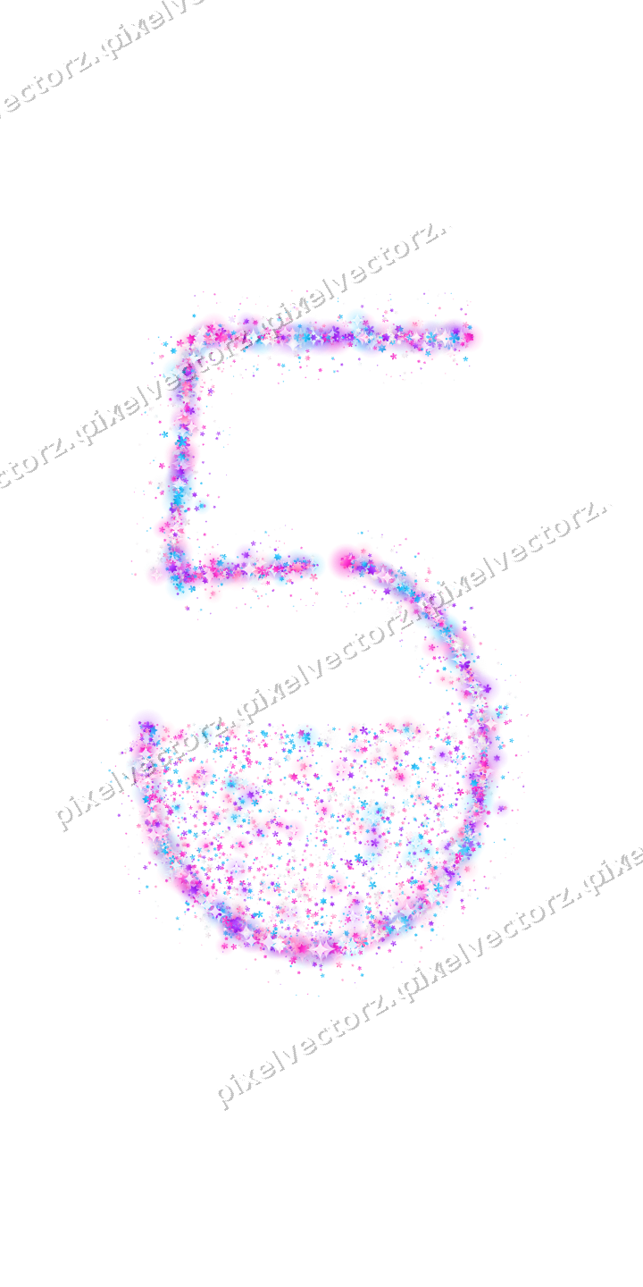 Seamless glitter number 5 in magenta on a transparent background